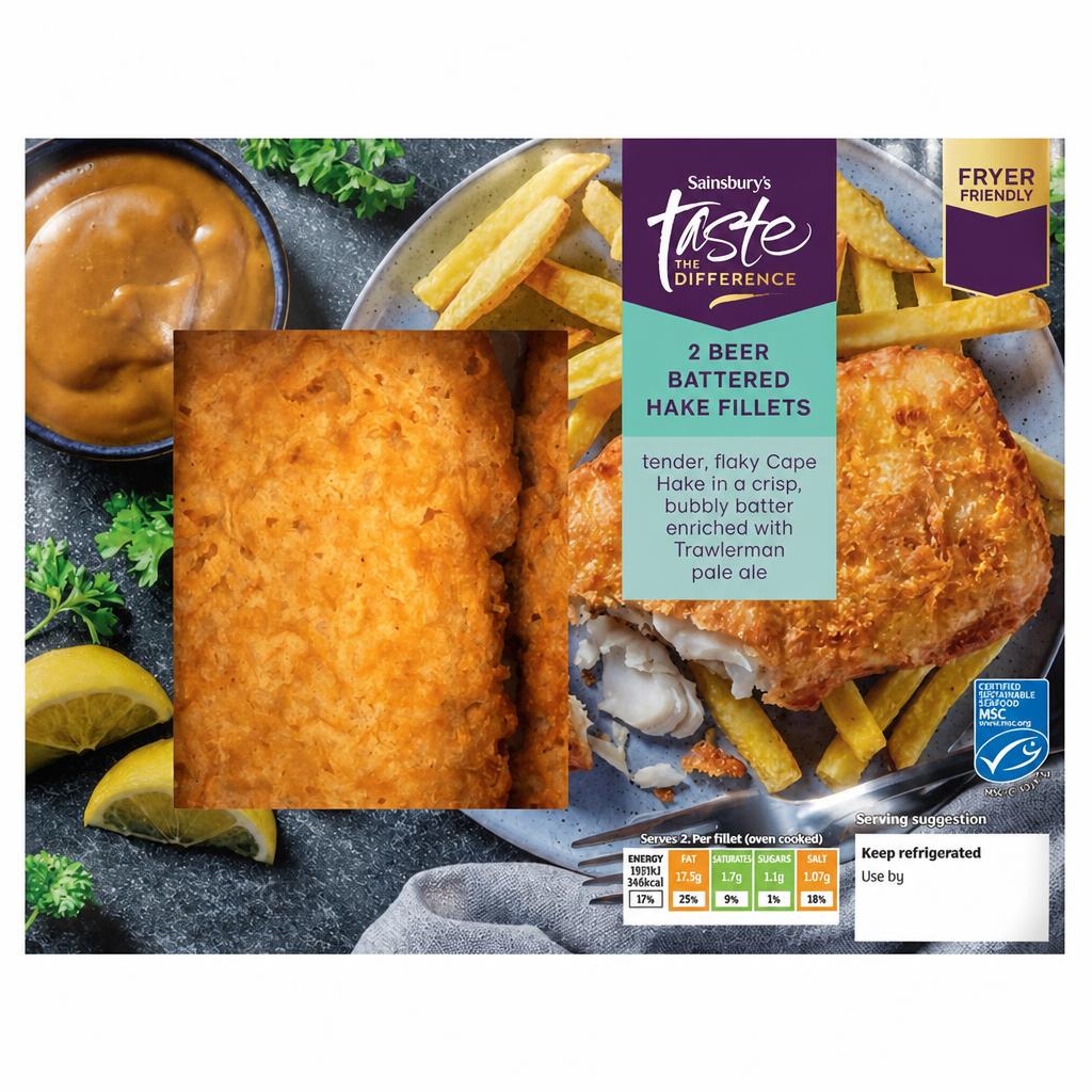 Sainsbury's Taste the Difference 2 Beer Battered Hake Fillets 365g
