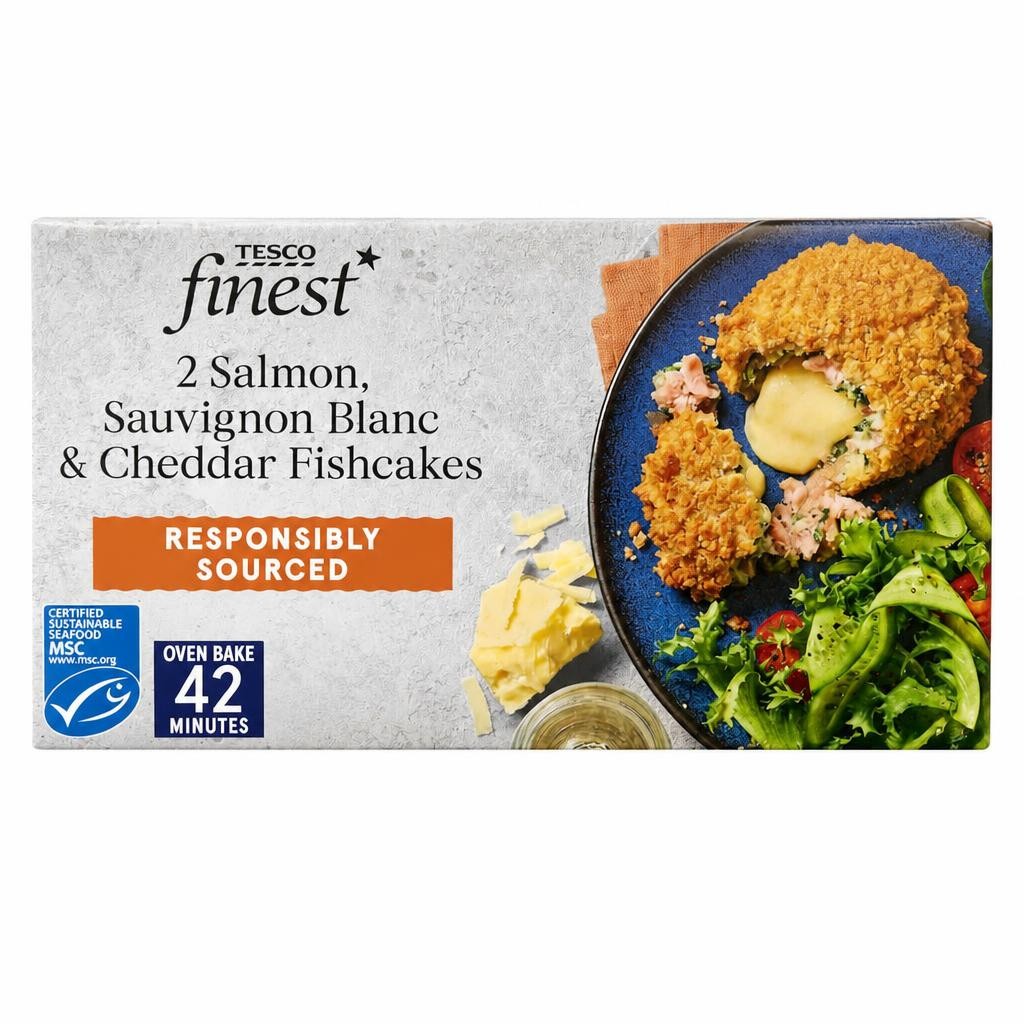 Tesco Finest 2 Salmon, Sauvignon Blanc & Cheddar Fishcakes 290g