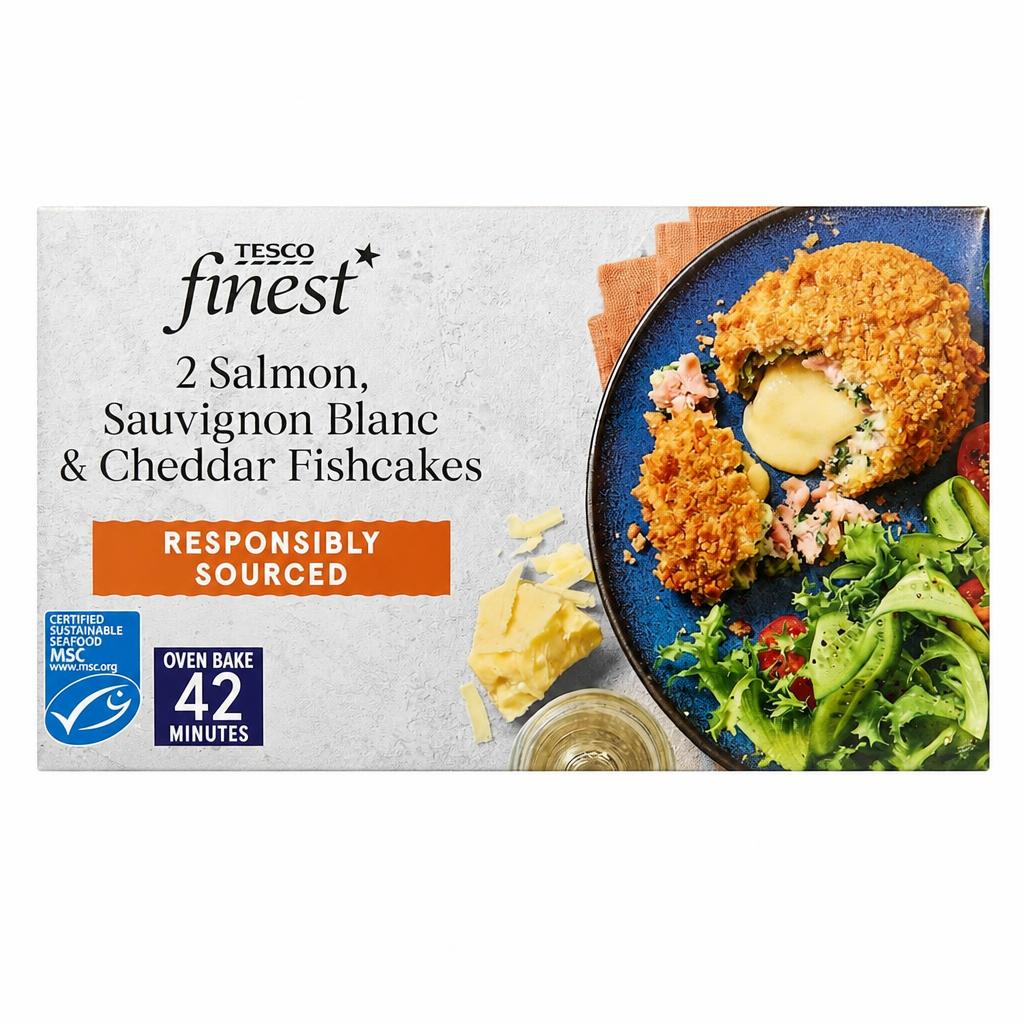 Tesco Finest 2 Salmon, Sauvignon Blanc & Cheddar Fishcakes 290g