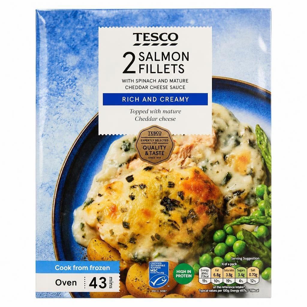 Tesco 2 Salmon Fillets with Spinach and Mature Cheddar Cheese Sauce 360g