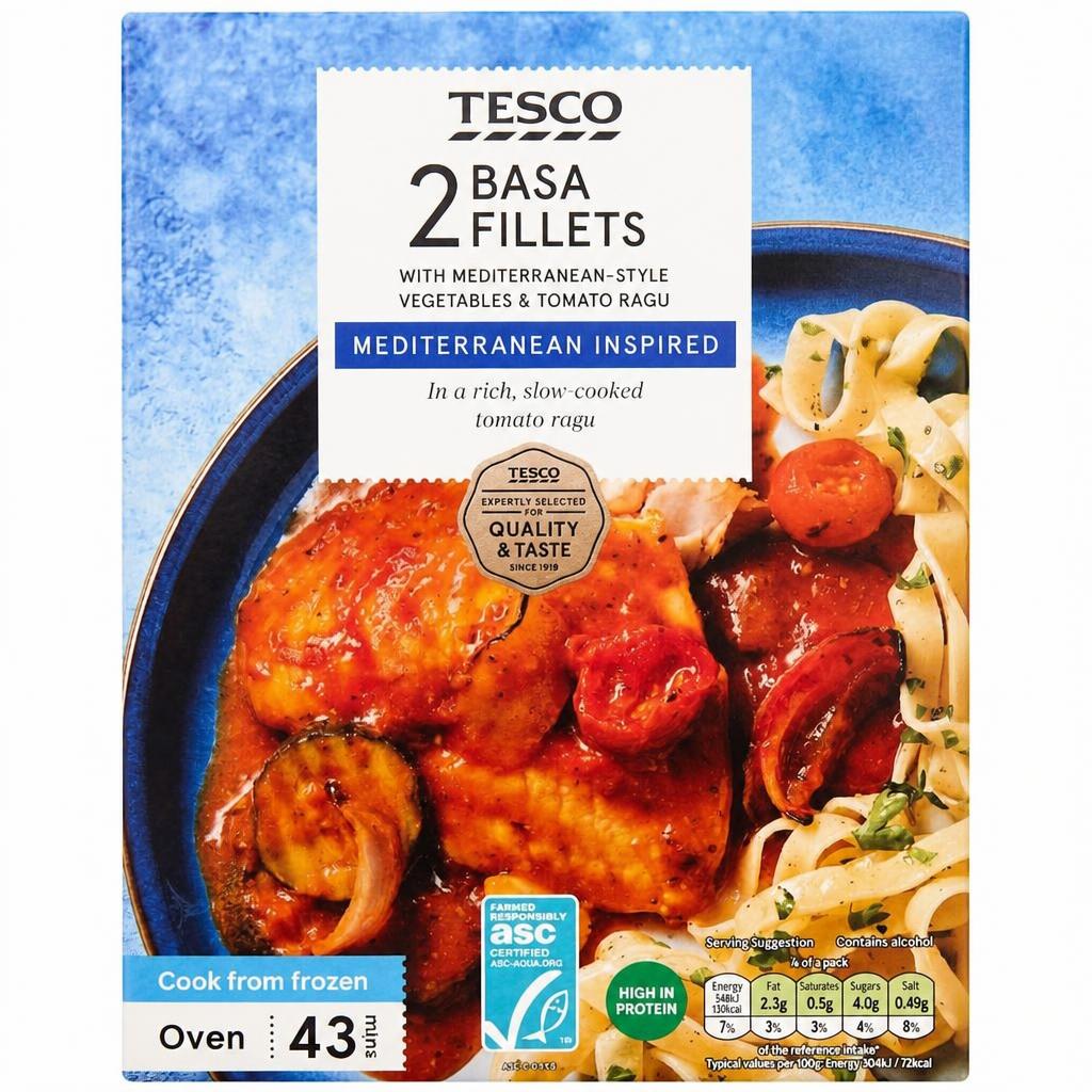 Tesco 2 Basa Fillets With Mediterranean -Style Vegetables & Tomato ragu 360g