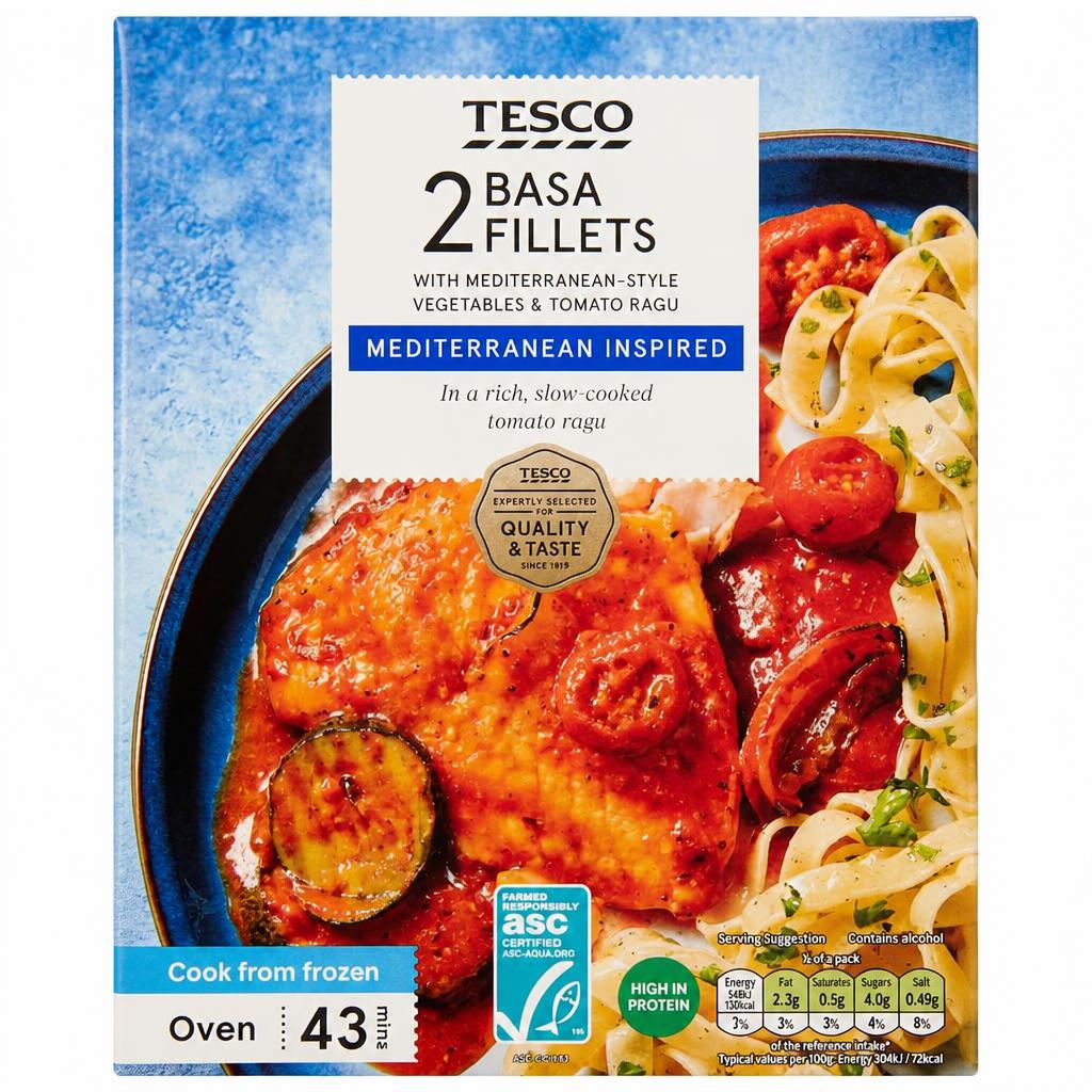 Tesco 2 Basa Fillets With Mediterranean -Style Vegetables & Tomato ragu 360g