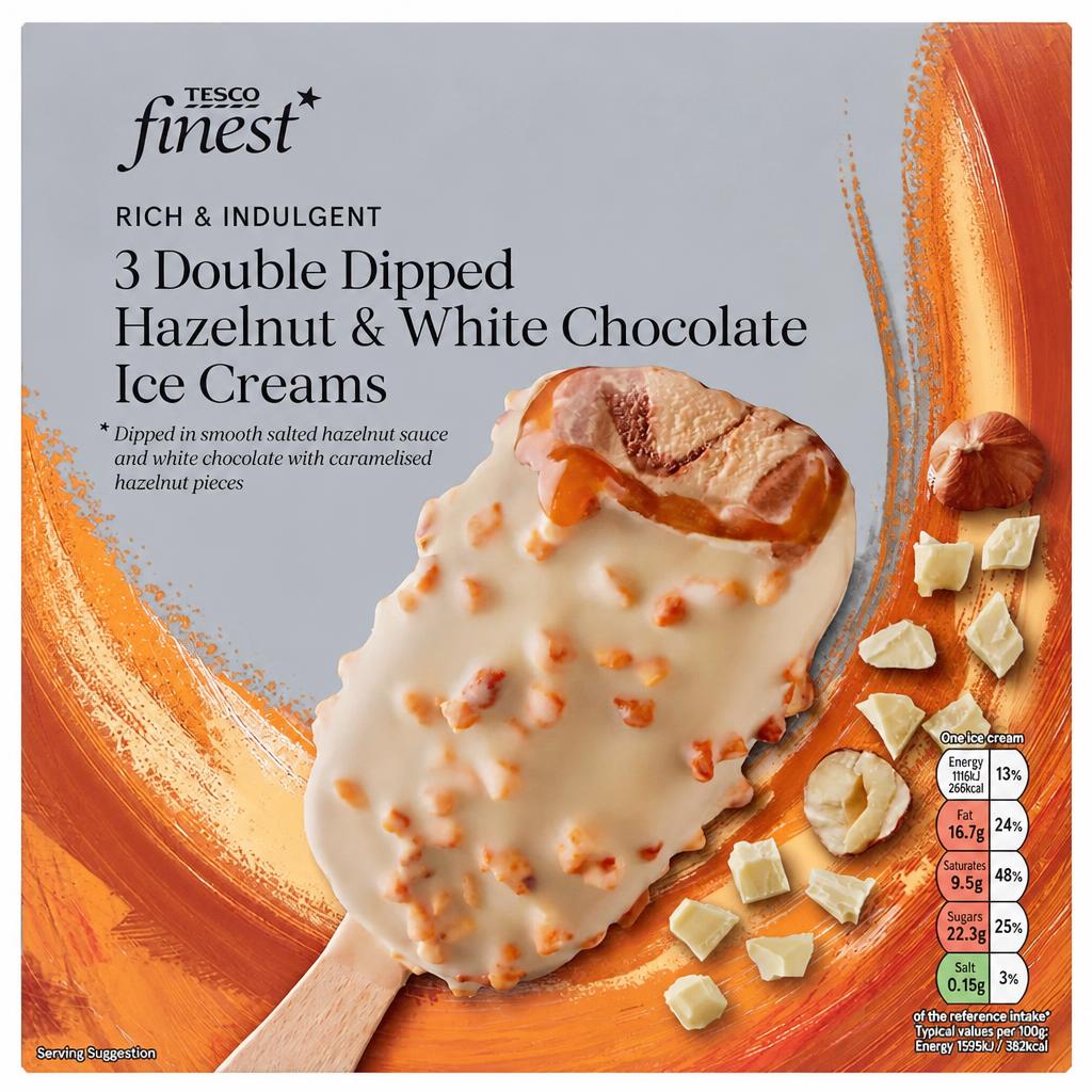 Tesco Finest 3 Double Hazelnut & White Chocolate Ice Creams 3x70g