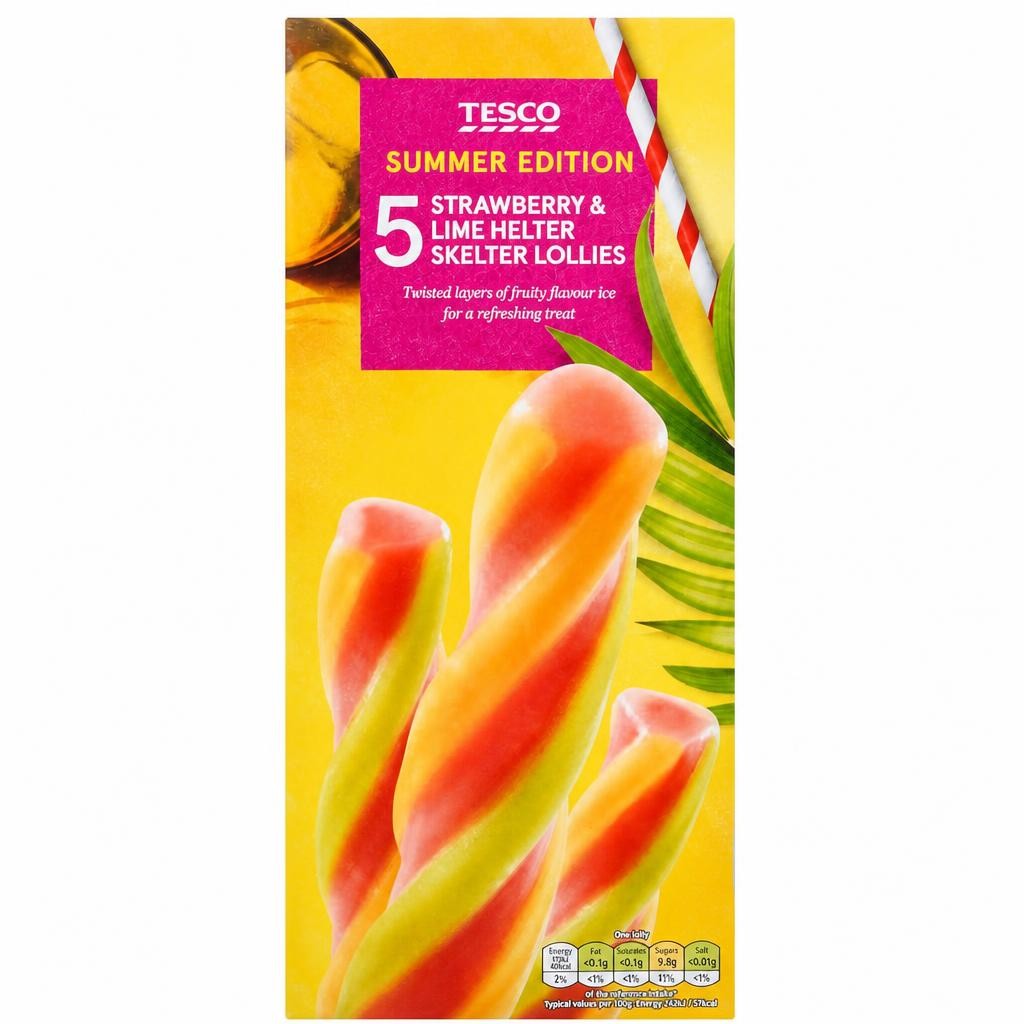 Tesco Strawberry & Lime Helter Skelter Ice Lollies 5x70ml