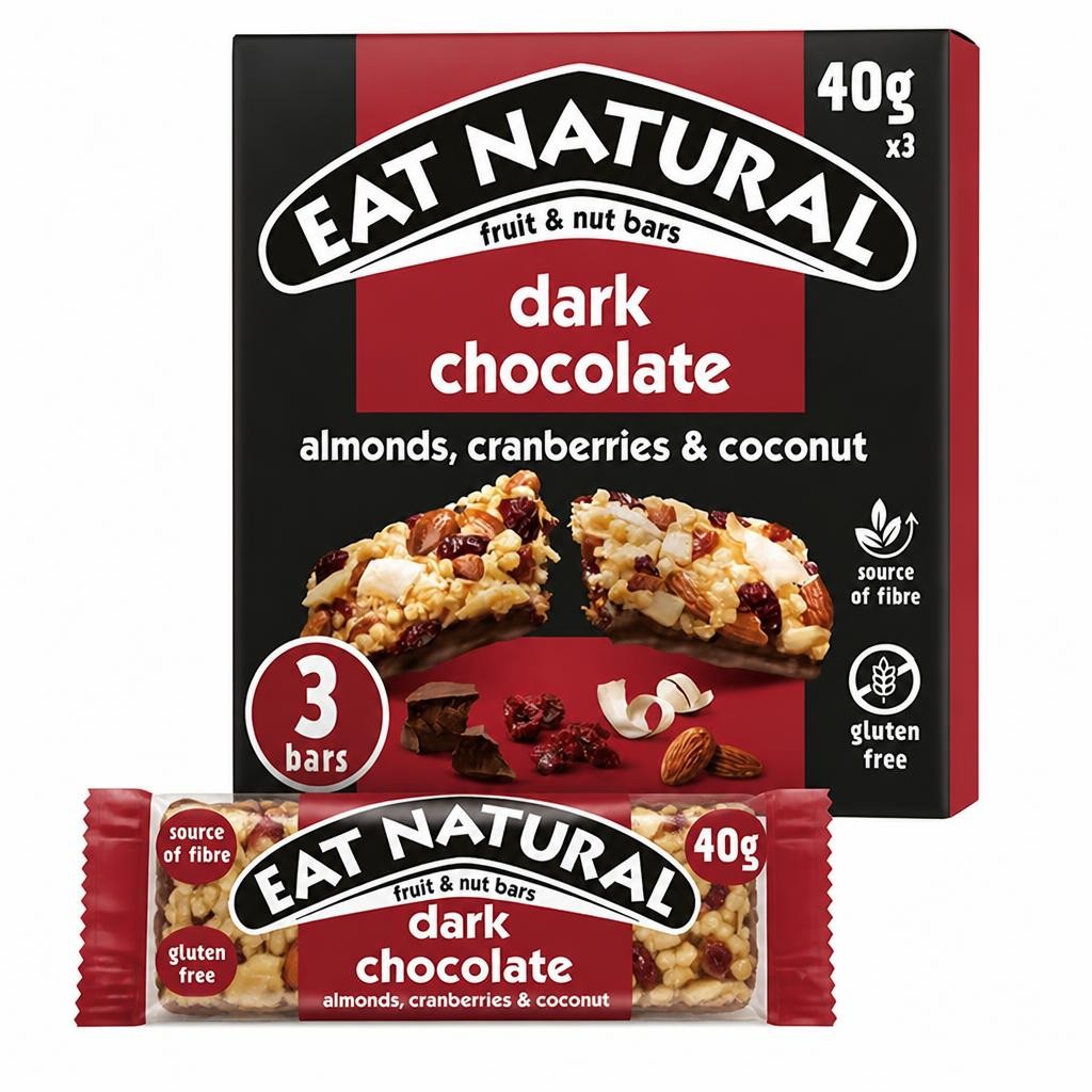 Eat Natural 3 x 40g Almonds, Cranberries & Coconut Dark Chocolate Cereal Bars