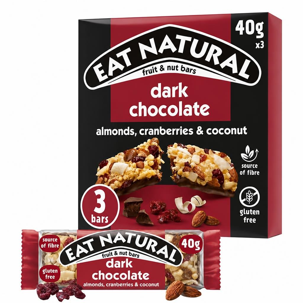 Eat Natural 3 x 40g Almonds, Cranberries & Coconut Dark Chocolate Cereal Bars