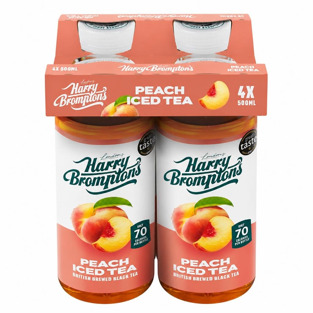 Harry Brompton's 4 x 500ml Peach Iced Tea London's British Brewed Black Tea