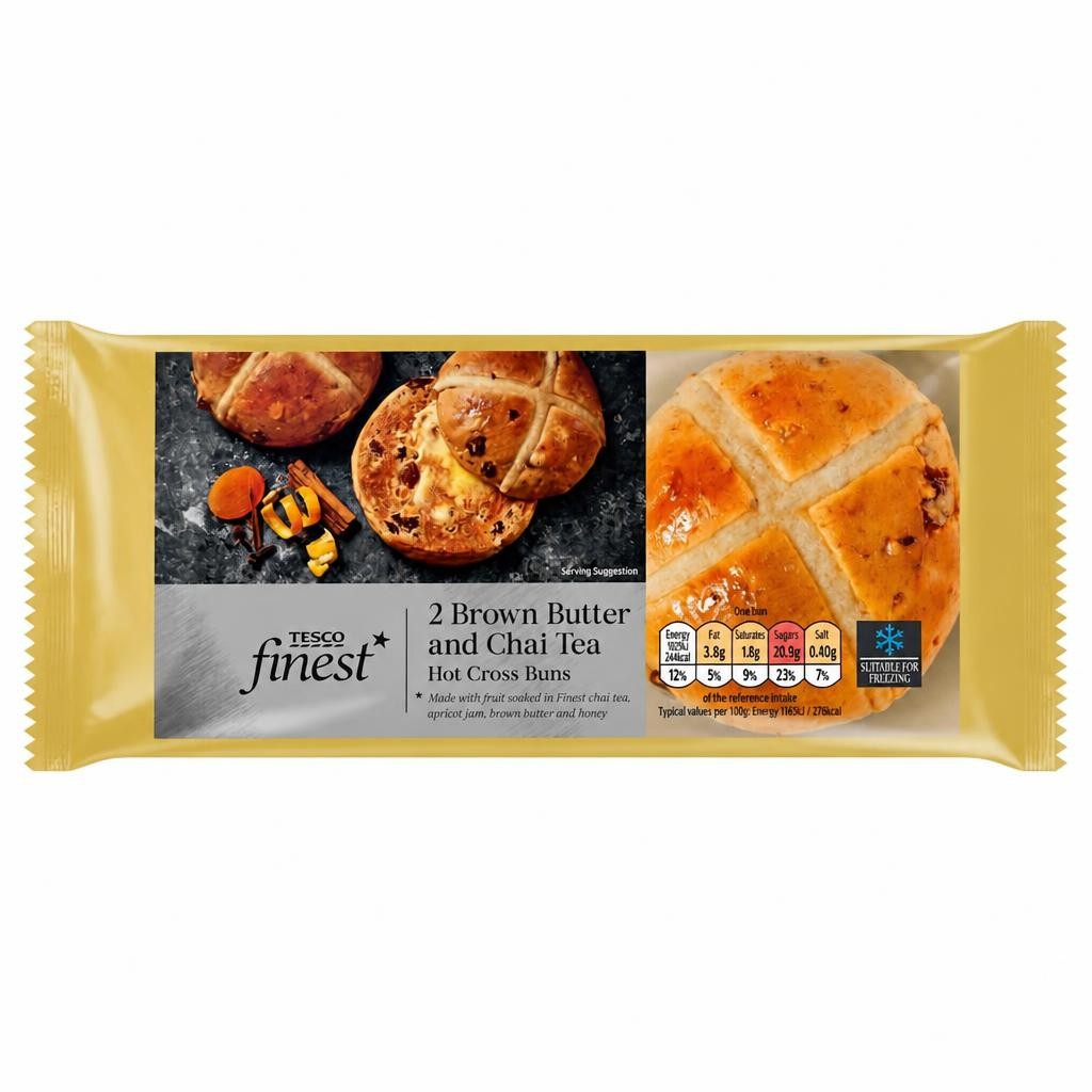 Tesco Finest 2 Brown Butter and Chai Tea Hot Cross Buns