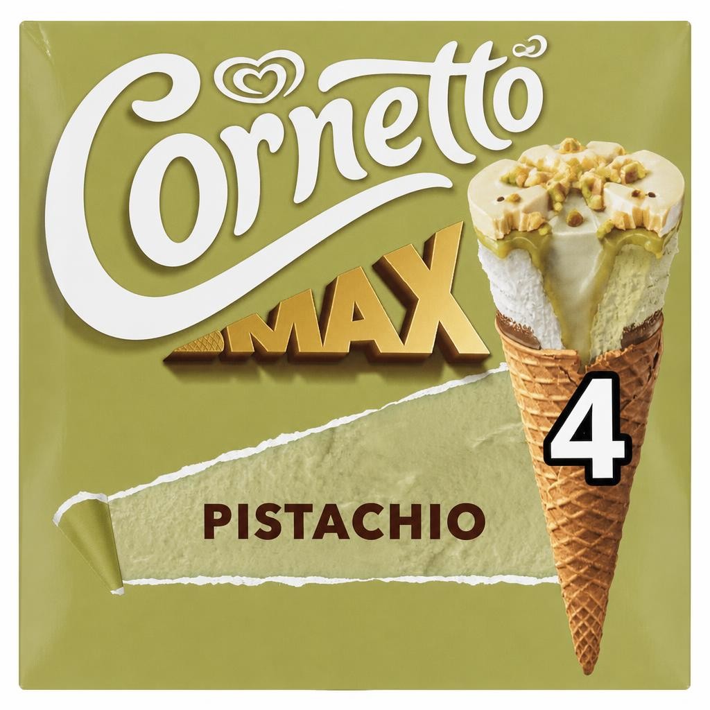 Cornetto MAX Pistachio Ice Cream Cones 4 x 90ml