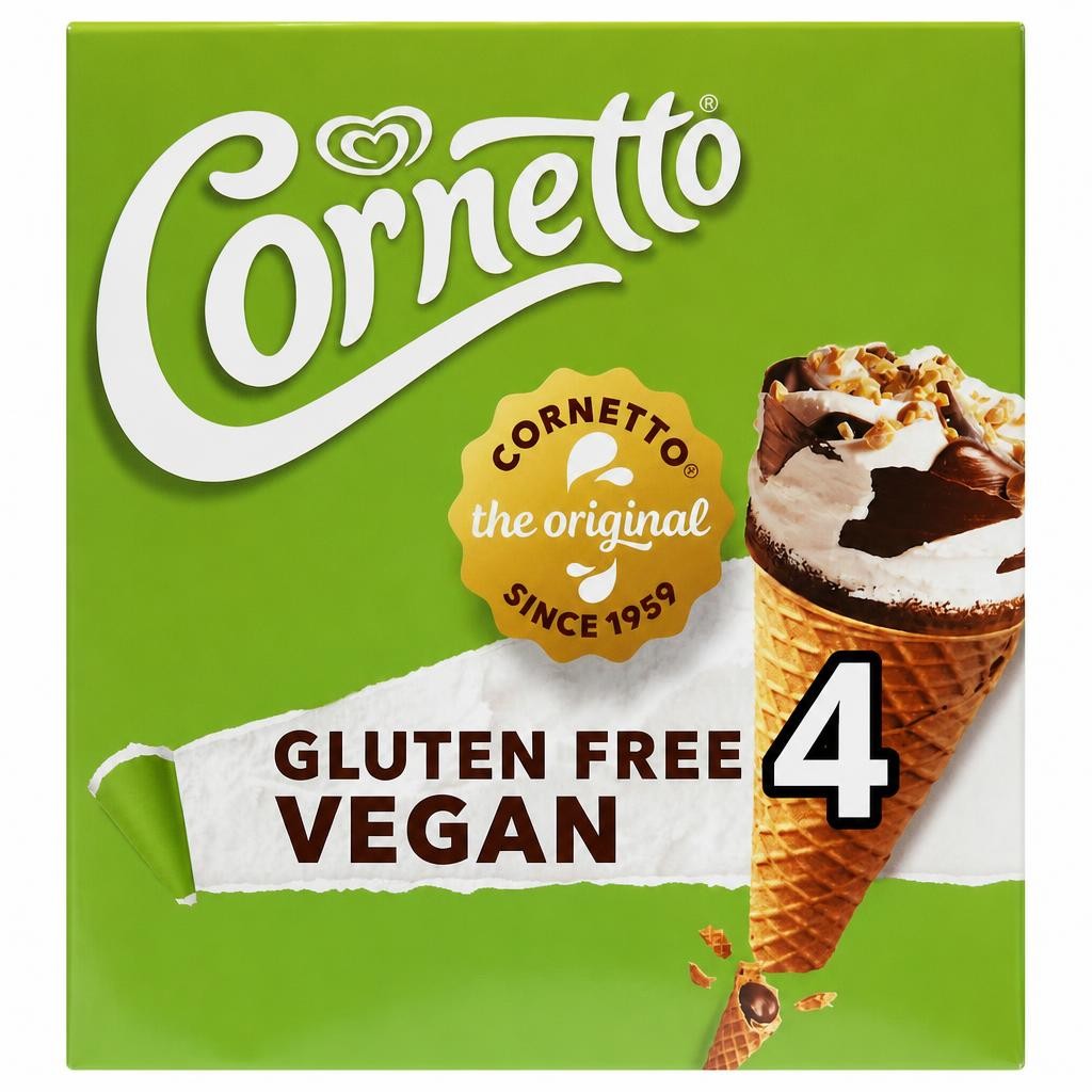 Cornetto Non Dairy Vegan Gluten Free Vanilla Ice Cream Cone 4x90ml