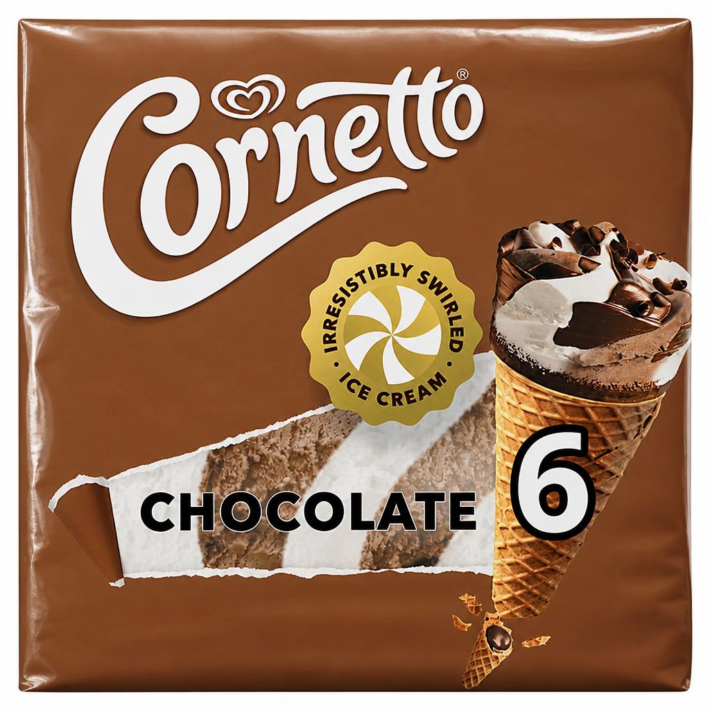 Cornetto Chocolate Ice Cream Cones 6 x 90ml