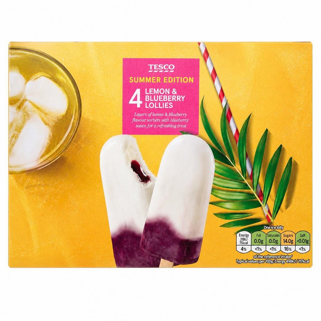 Tesco 4 Lemon & Blueberry Lollies 4x64g