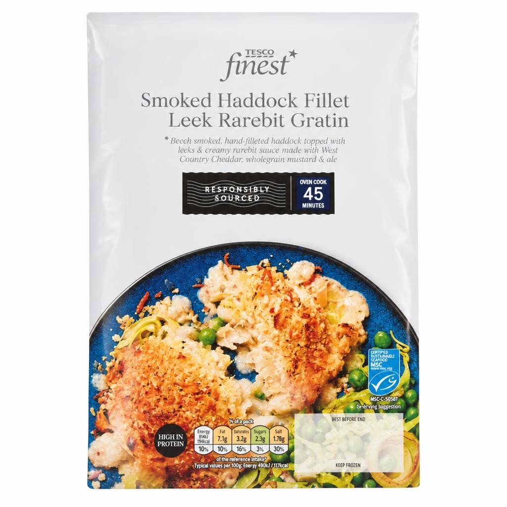 Tesco Finest Smoked Haddock Fillets  & Leek Rarebit Gratin 350g