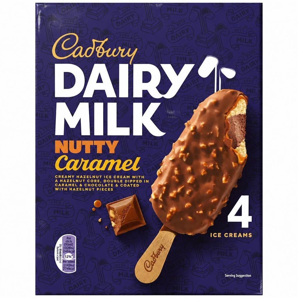 Cadbury Dairy Milk Nutty Caramel Ice Cream Sticks 4x90ml