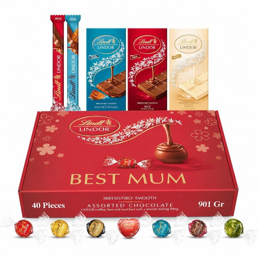 Lindt Mother's Day Chocolates Gift Box - 901g (40-Piece Set) - Assorted Chocolate Bars & Truffles, Lindor Chocolate Hamper, Ideal Present for Mother's Day, Girlfriend Gifts, Happy Birthday and Christmas Gifts