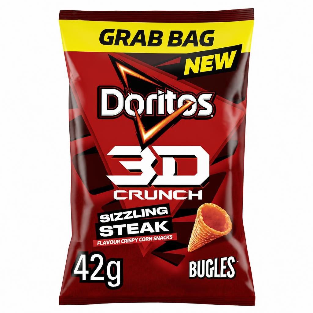 Doritos 3D Crunch Sizzling Steak Grab Bag Crisps 42g