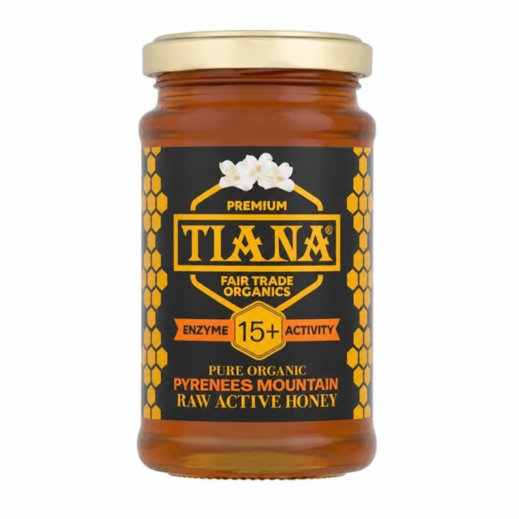 TIANA Organics Raw Active Pyrenees Mountain Honey Diastase 15, 250g | Bronze | Amber Honey colour | Intensive floral | 1