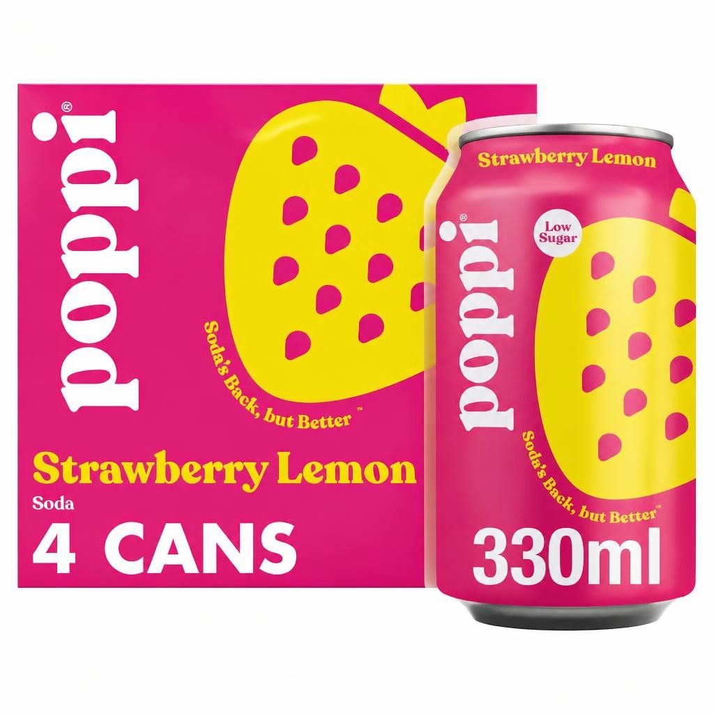 Poppi Strawberry & Lemon Soda Cans 4x330ml