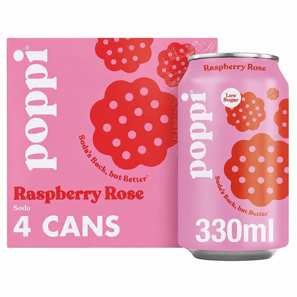 Poppi Raspberry & Rose Soda Cans 4x330ml