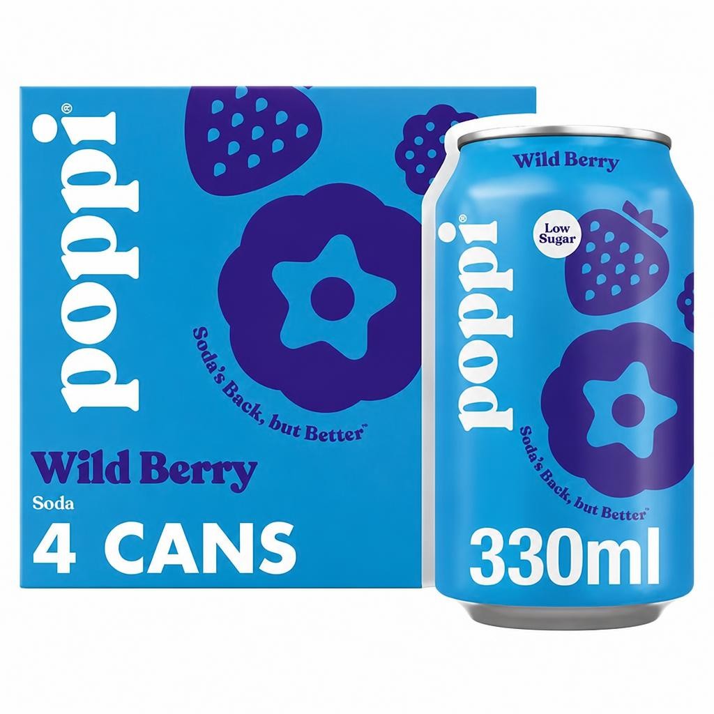 Poppi Wild Berry Soda Cans 4x330ml