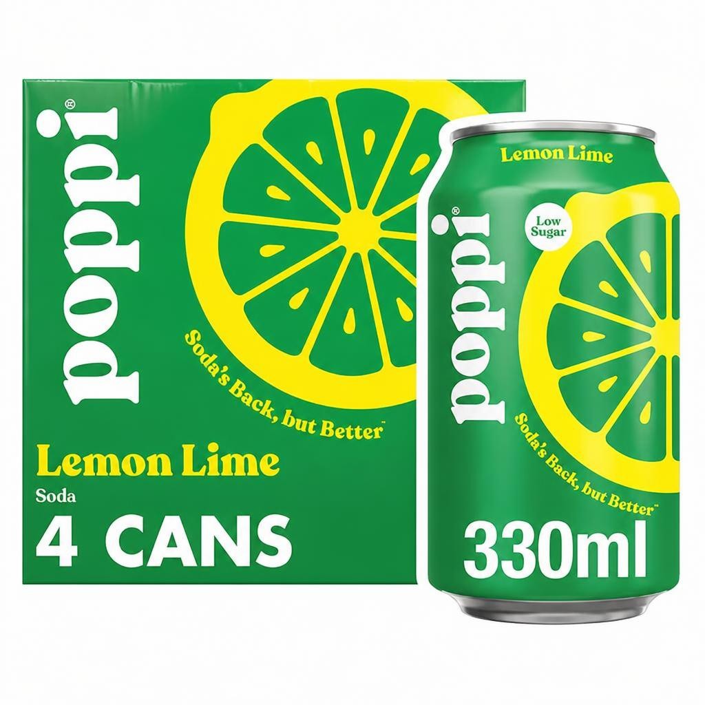 Poppi Lemon & Lime Soda Cans 4x330ml