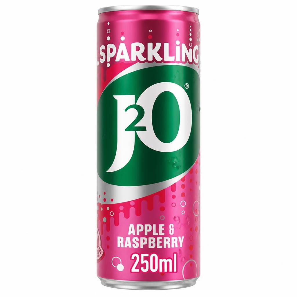 J2O 4 x 250ml Sparkling Apple & Raspberry Soft Drink Cans