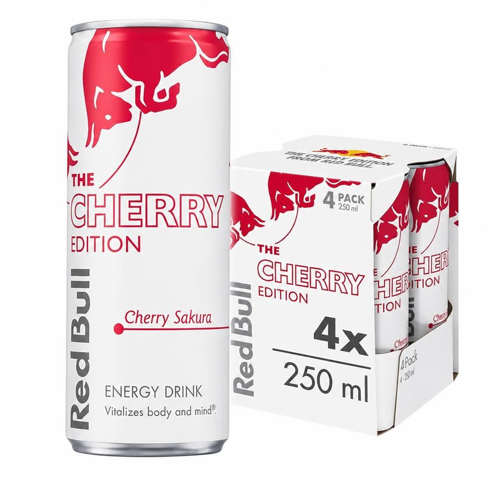 Red Bull 4 x 250ml Cherry Energy Drink, Spring Edition