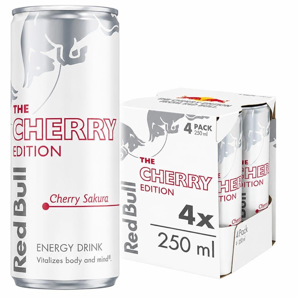 Red Bull 4 x 250ml Cherry Energy Drink, Spring Edition