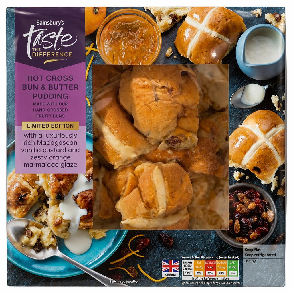 Sainsbury's 515g Hot Cross Bun & Butter Pudding, Limited Edition, Taste the Difference