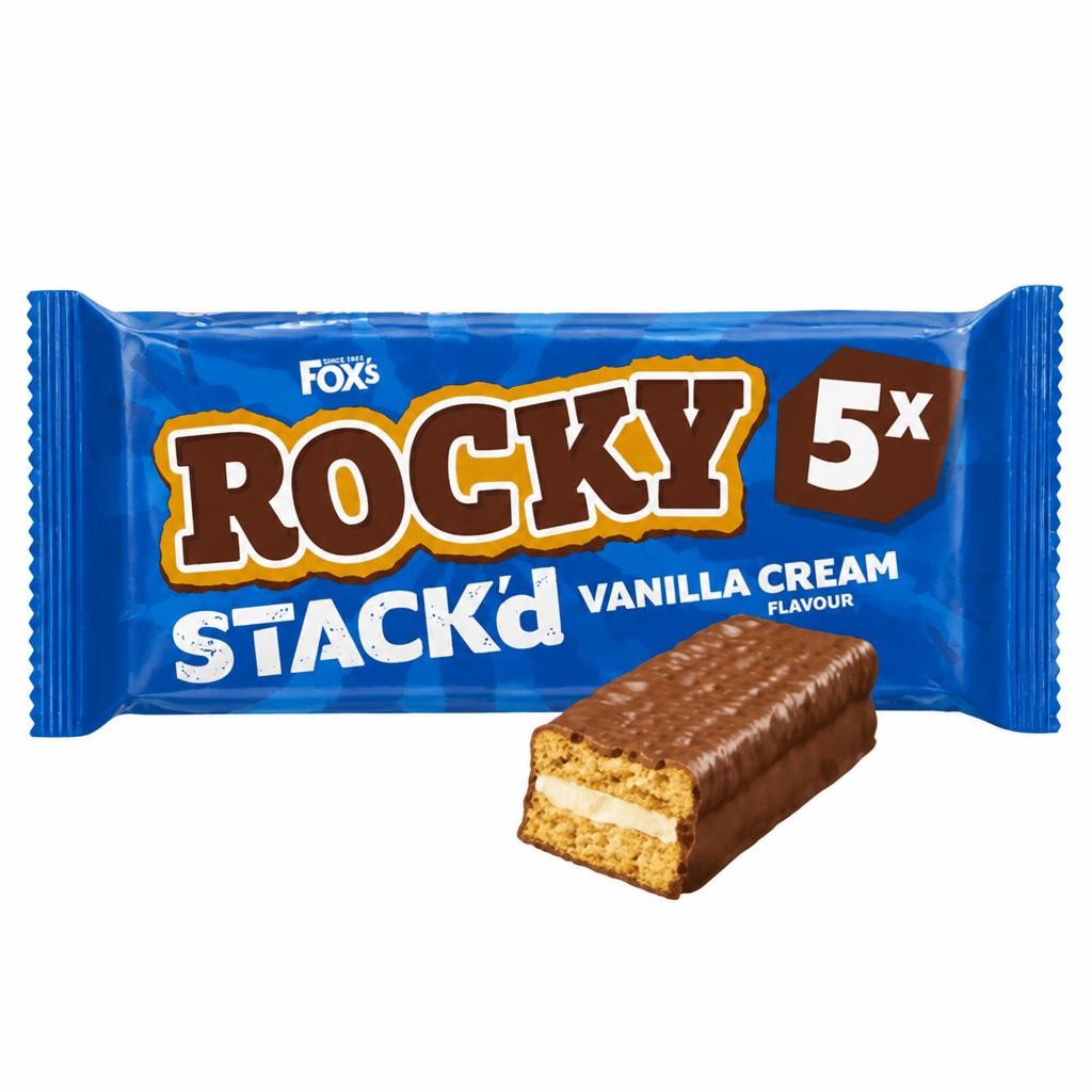 Fox's Biscuits Rocky STACK'd Vanilla Cream Flavour Biscuit Bars 5 Bars Multipack 125g