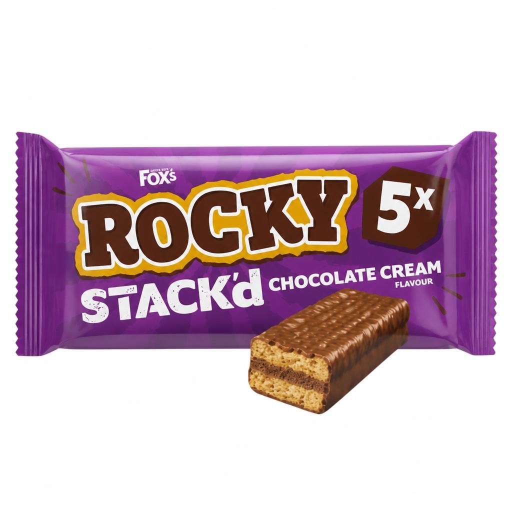 Fox's Biscuits Rocky STACK'd Chocolate Cream Flavour Biscuit Bars 5 Bars Multipack 125g