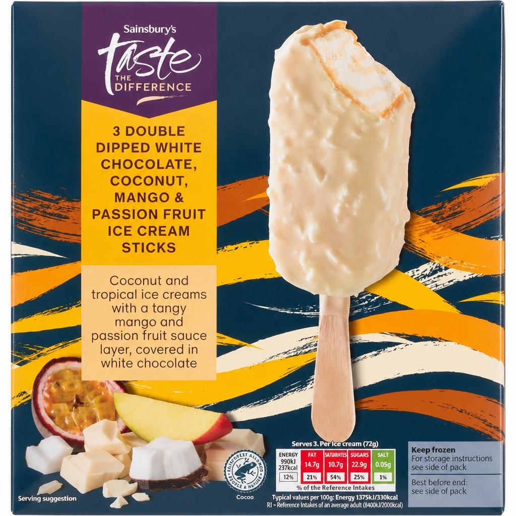 Sainsbury's 3 x 85ml Double Dipped Ice Cream Sticks, Taste the Difference