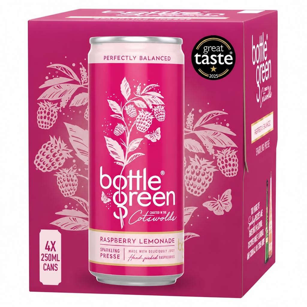 Bottlegreen 4 x 250ml Raspberry Lemonade Sparkling Presse