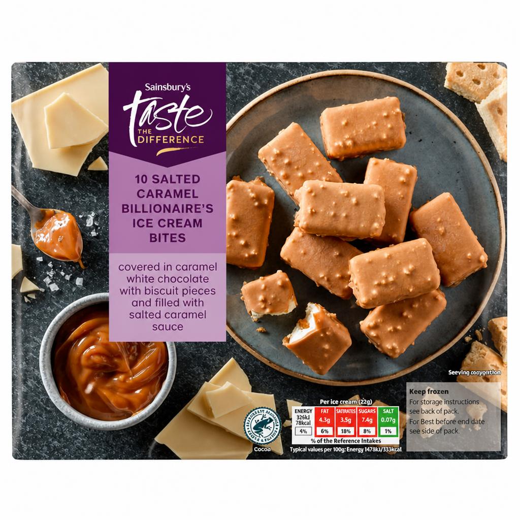 Sainsbury's 10 x 28ml Salted Caramel Billionaire's Ice Cream Bites, Taste the Difference