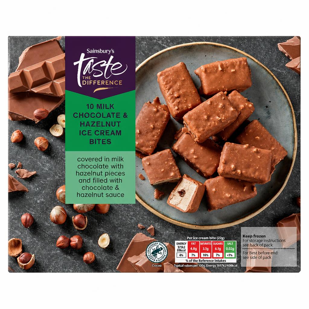 Sainsbury's 10 x 28ml Milk Chocolate & Hazelnut Ice Cream Bites, Taste the Difference