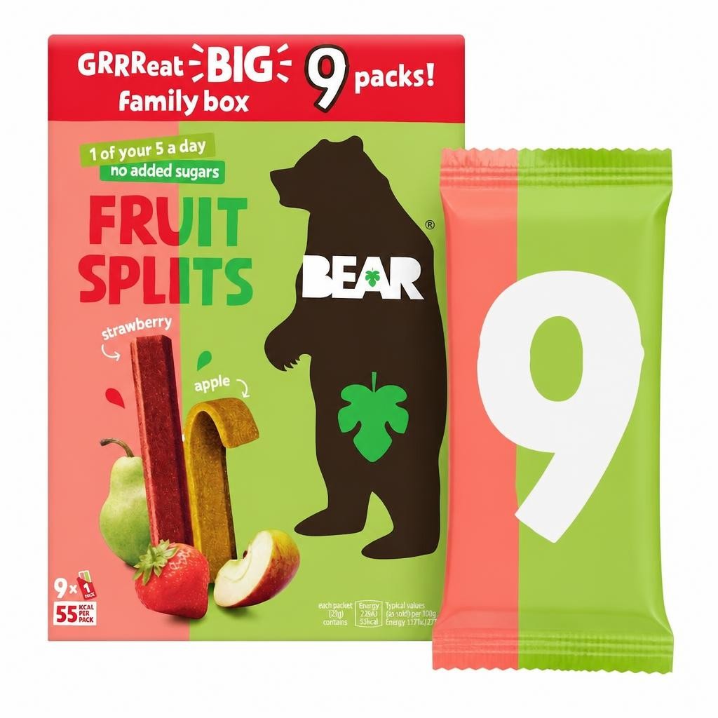 BEAR Fruit Splits Strawberry & Apple Multipack 9x20g