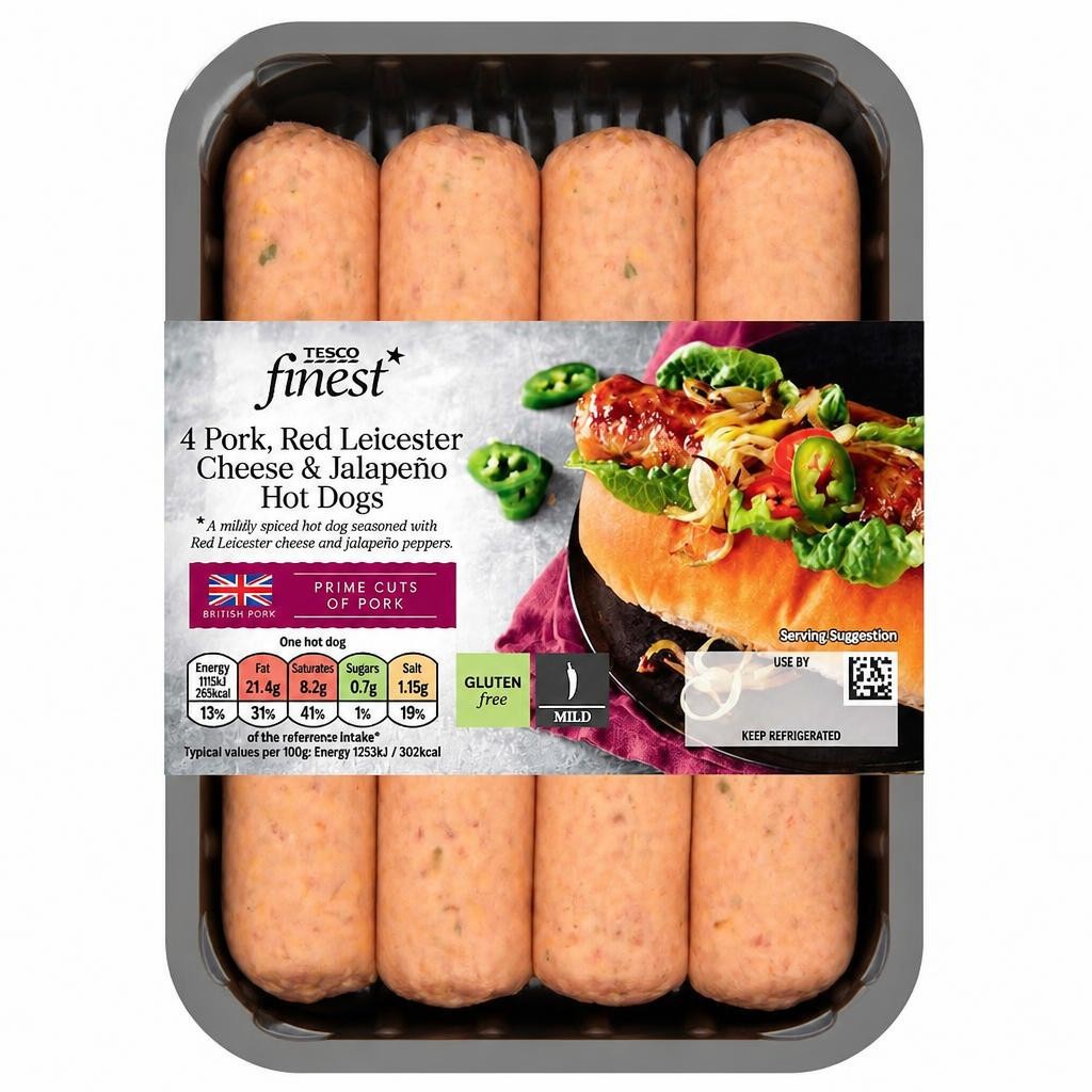 Tesco Finest 4 Pork Cheese & Jalapeno Hot Dogs 400G
