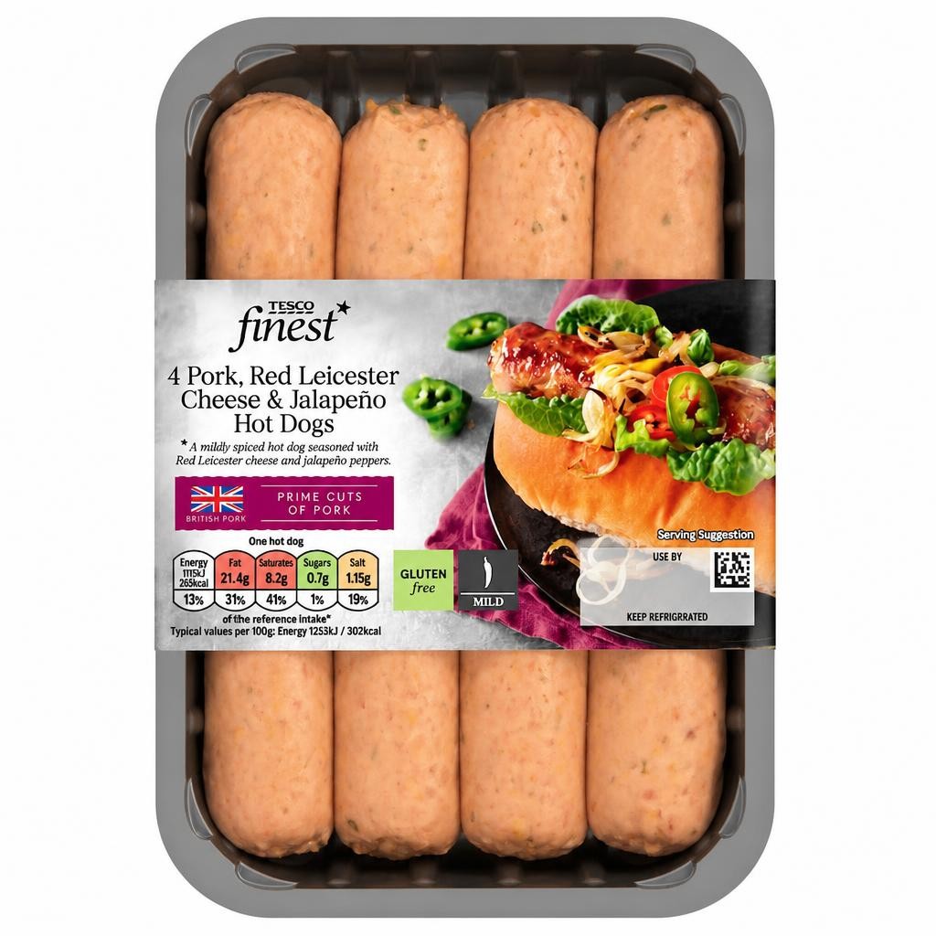 Tesco Finest 4 Pork Cheese & Jalapeno Hot Dogs 400G