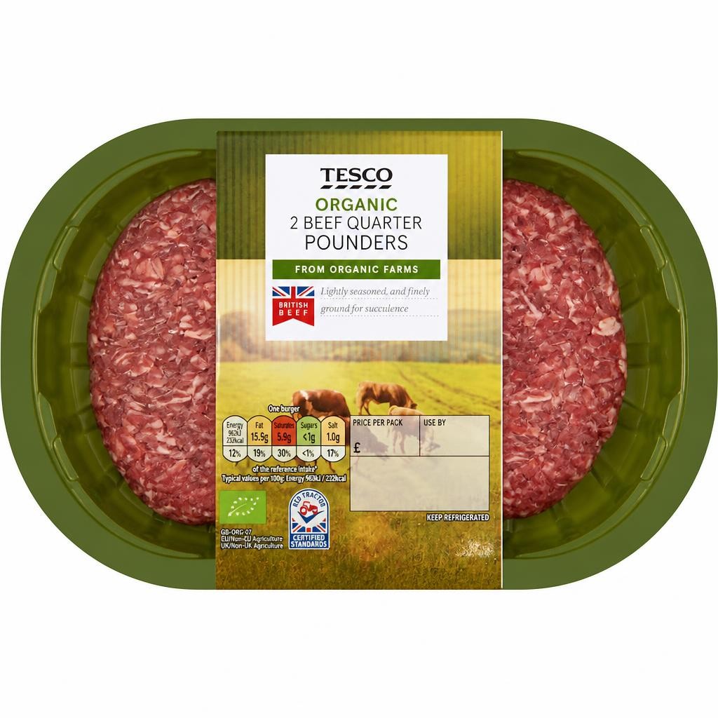 Tesco Organic Beef Quarter Pounders 2 Pack 227g