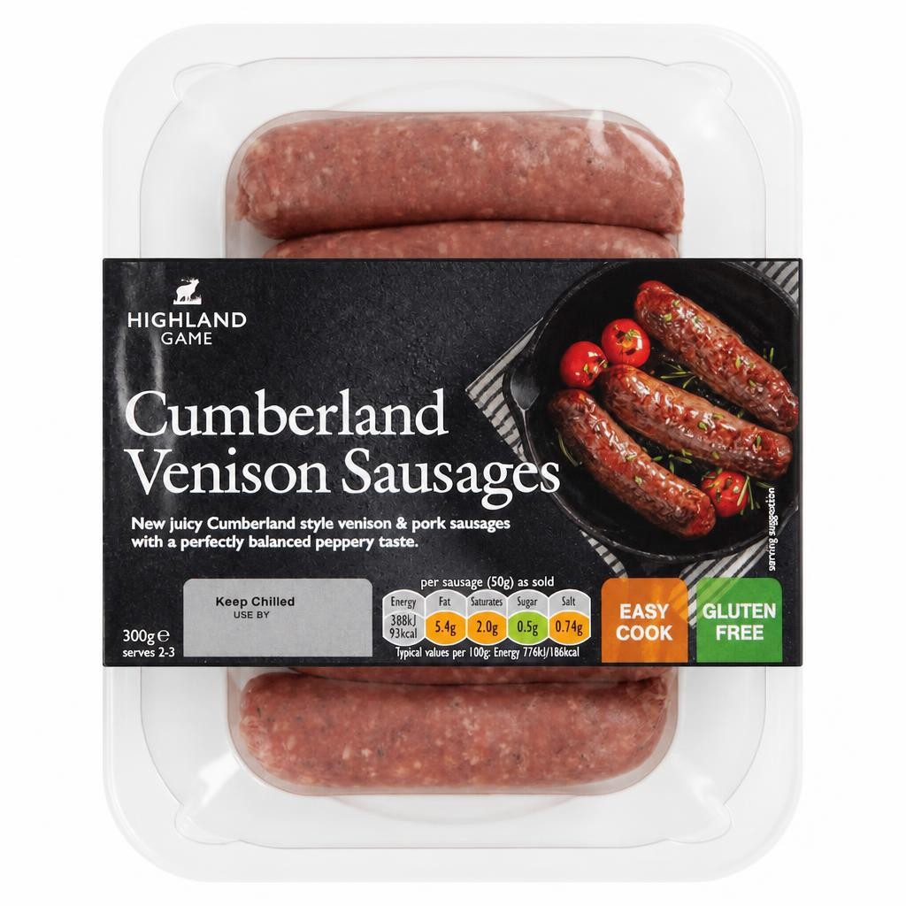 Highland Game Cumberland Venison Sausages 6 Pack 300G