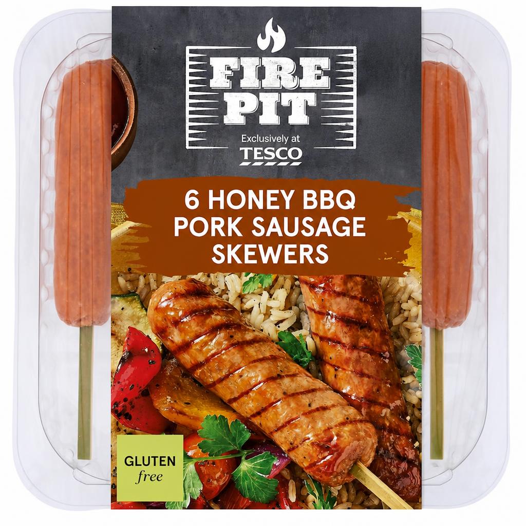 Tesco FIRE PIT 6 Honey BBQ Pork Sausage Skewers 450g