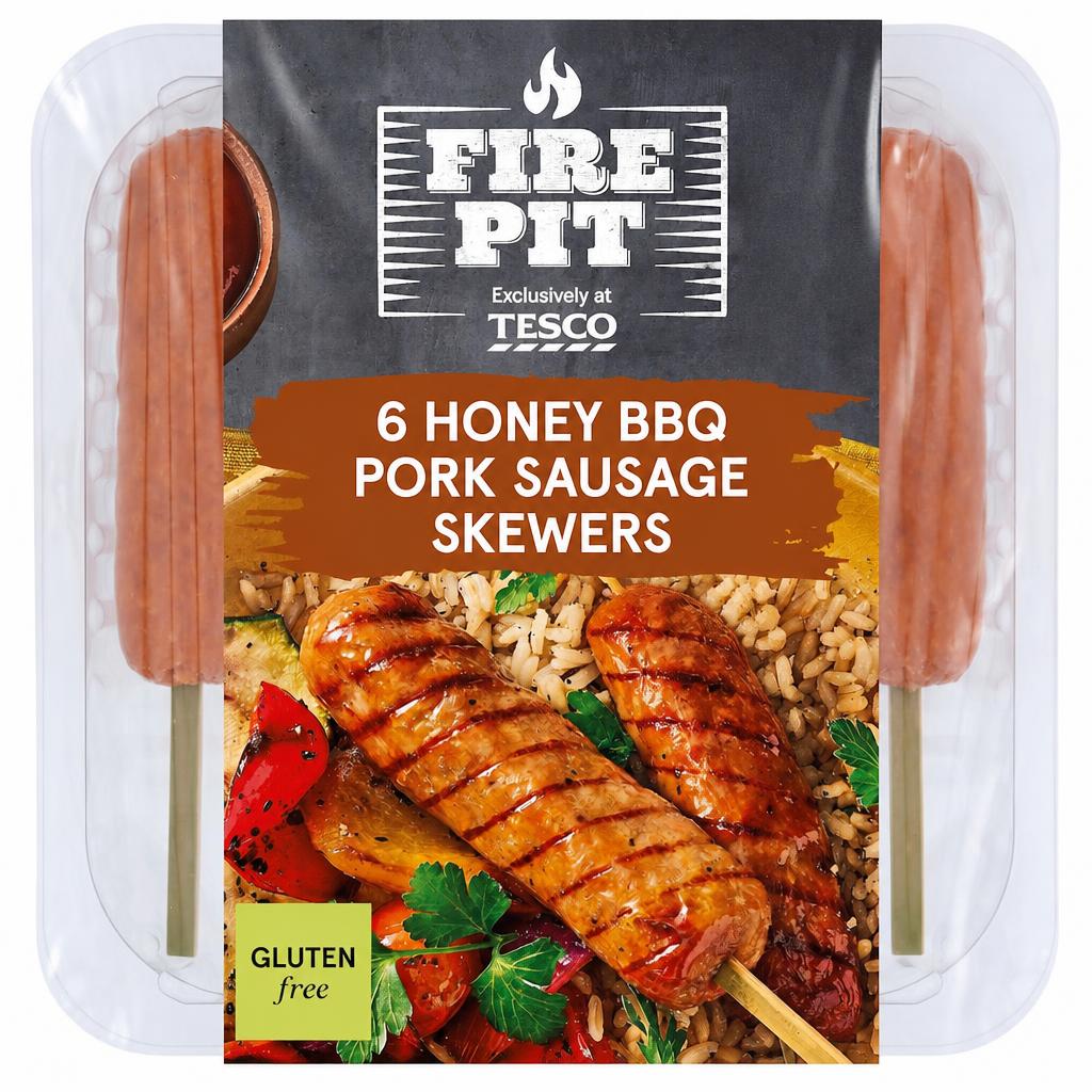 Tesco FIRE PIT 6 Honey BBQ Pork Sausage Skewers 450g