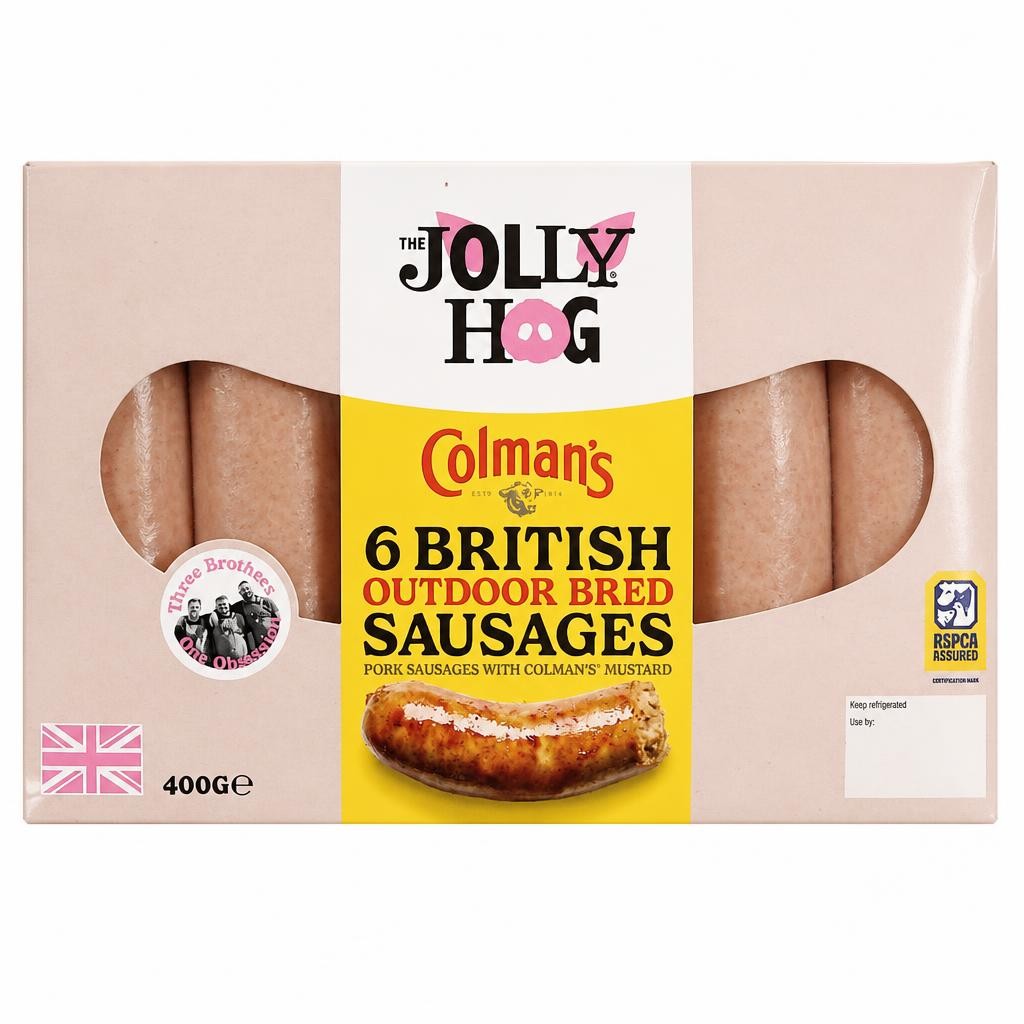 The Jolly Hog 6 Colman's Mustard Sausages 400g | British & Outdoor Bred