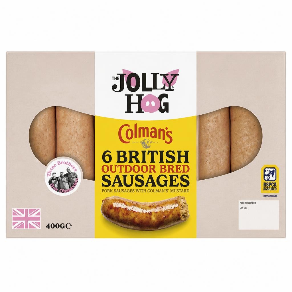 The Jolly Hog Colman's 6 British Outdoor Bred Sausages 400g