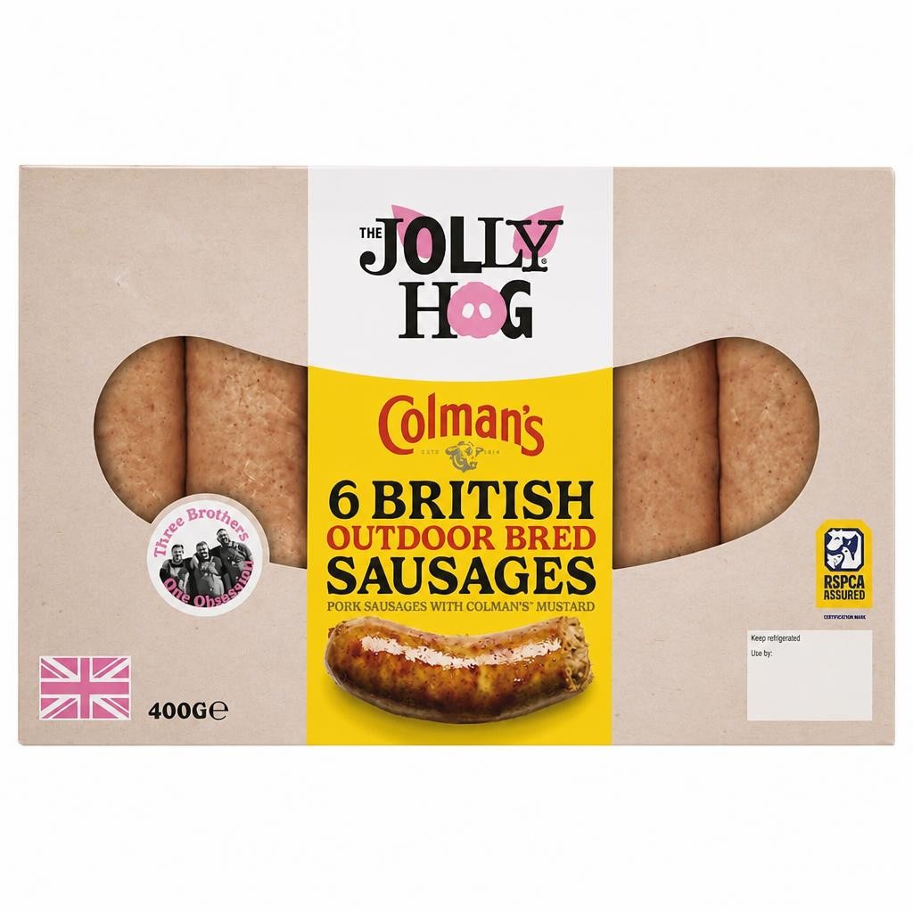 The Jolly Hog Colman's 6 British Outdoor Bred Sausages 400g