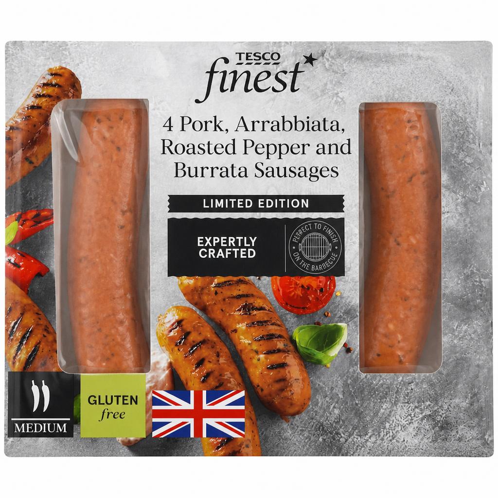 Tesco Finest BBQ 4 Pork, Arrabiata, Roasted Peppers & Burrata Sausage 440g