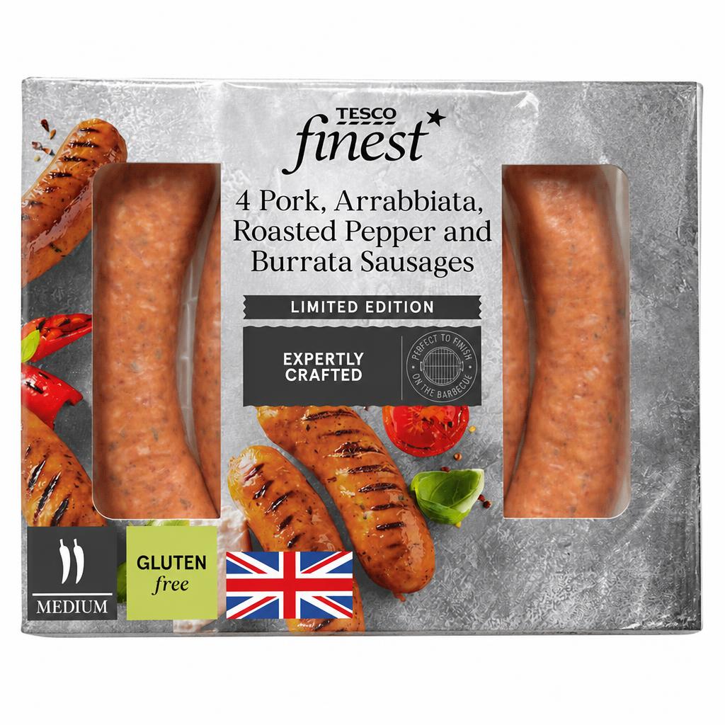 Tesco Finest BBQ 4 Pork, Arrabiata, Roasted Peppers & Burrata Sausage 440g
