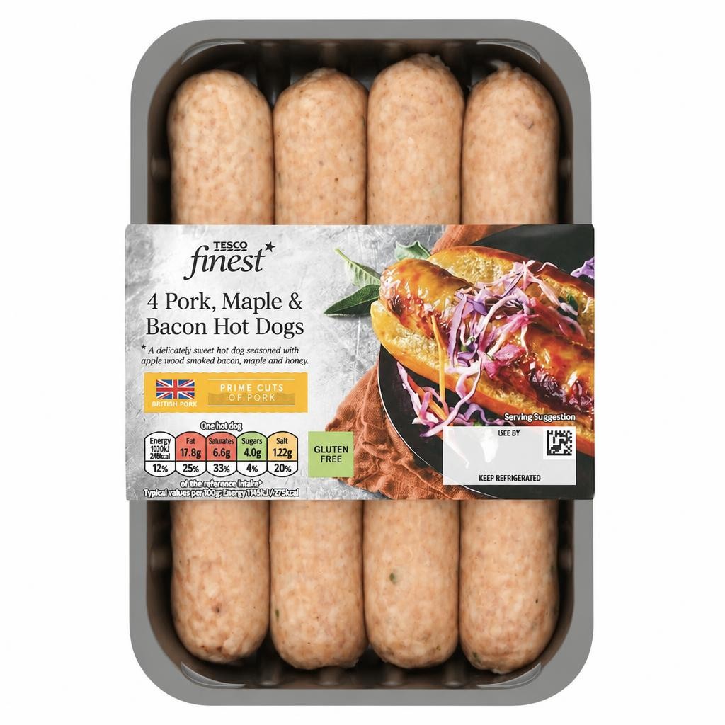 Tesco Finest 4 Pork Maple & Bacon Hot Dogs 400G