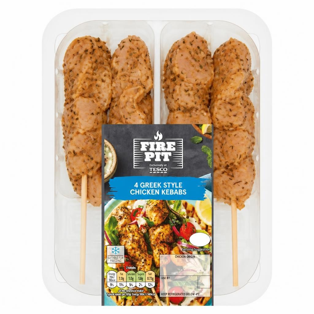 Tesco Fire Pit 4 Greek Style Chicken Kebabs 260G