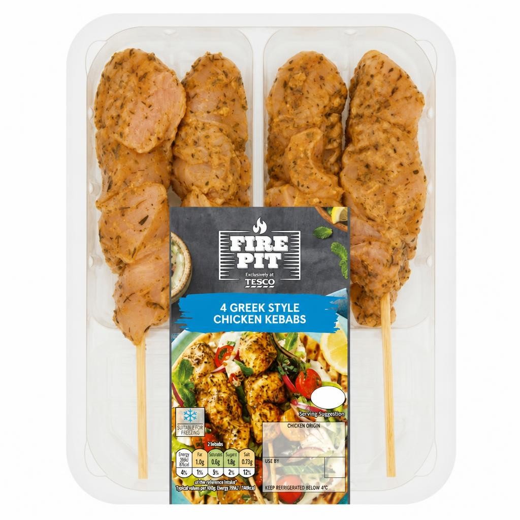 Tesco Fire Pit 4 Greek Style Chicken Kebabs 260G
